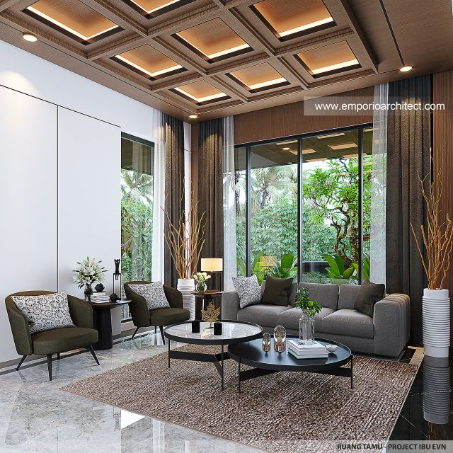 Desain Ruang Tamu Rumah Modern Klasik 4 Lantai Ibu EVN di Tangerang Selatan