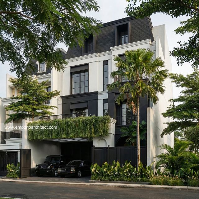 Desain Tampak Depan 3 Rumah Modern Klasik 4 Lantai Ibu KML di Jakarta Timur
