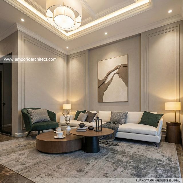 Desain Ruang Tamu Rumah Modern Klasik 4 Lantai Ibu KML di Jakarta Timur