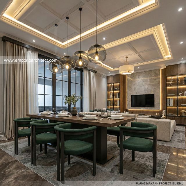 Desain Ruang Makan Rumah Modern Klasik 4 Lantai Ibu KML di Jakarta Timur
