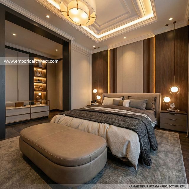 Desain Kamar Tidur Utama Rumah Modern Klasik 4 Lantai Ibu KML di Jakarta Timur