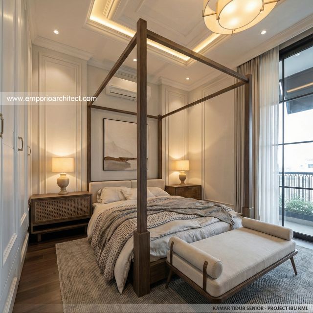 Desain Kamar Tidur Rumah Modern Klasik 4 Lantai Ibu KML di Jakarta Timur