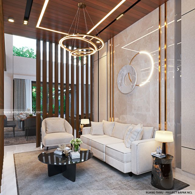 Desain Ruang Tamu Rumah Modern Kontemporer 2 Lantai Bapak NCL di Pangkalpinang