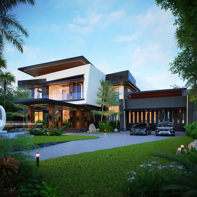Desain Tampak Depan 3 Rumah Modern Kontemporer 2 Lantai Bapak NCL di Pangkalpinang