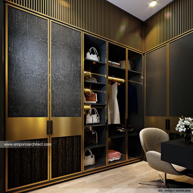 Desain Walk In Closet Rumah Modern Minimalis 2 Lantai Bapak BNM di Jakarta Barat