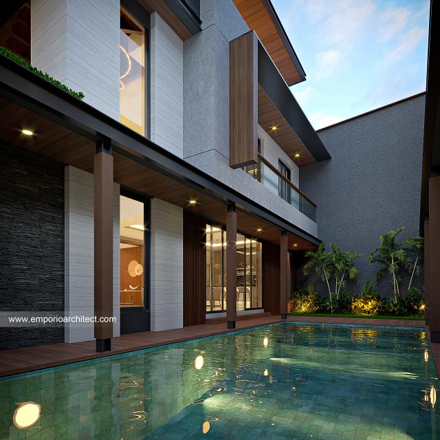 Desain Tampak Detail Kolam 2 Rumah Modern Minimalis 2 Lantai Bapak BNM di Jakarta Barat