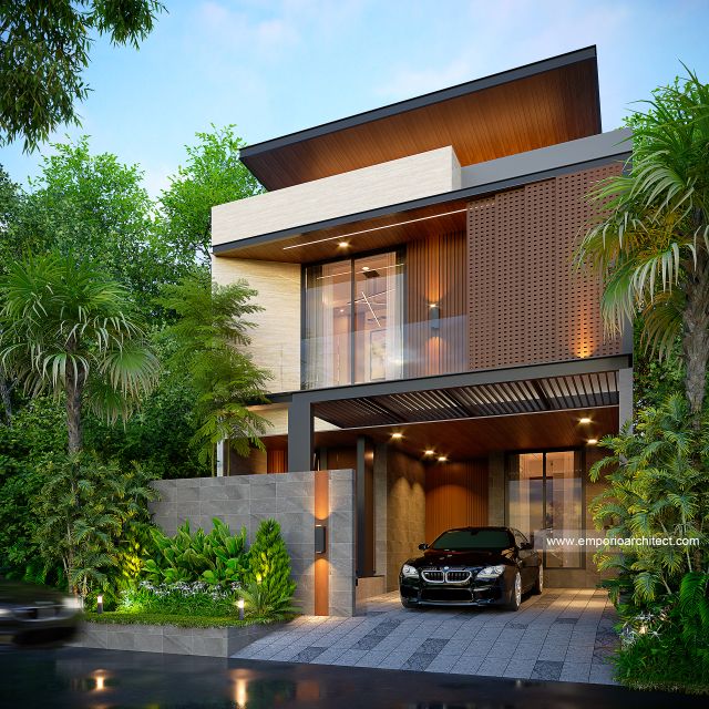 Desain Tampak Depan Dengan Pagar Rumah Modern Minimalis 2 Lantai Ibu I di Klaten, Jawa Tengah