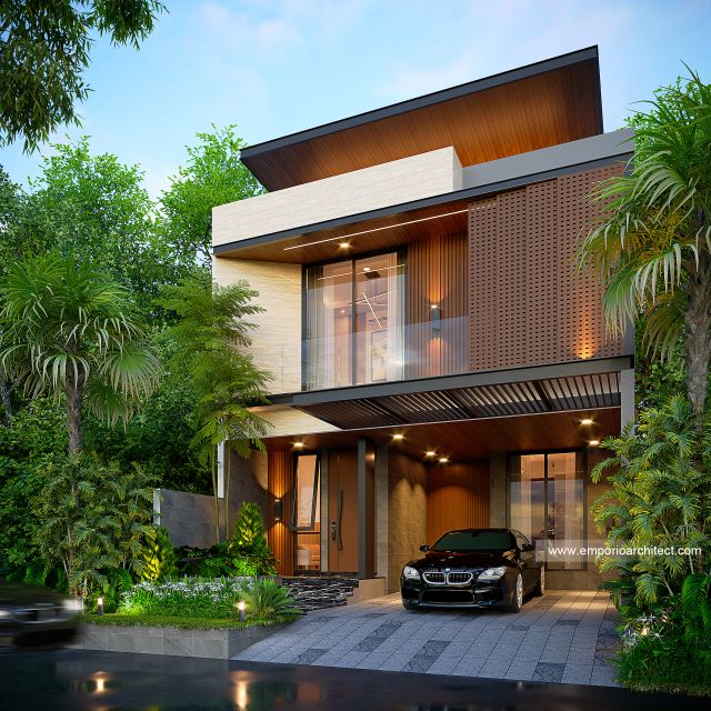 Desain Tampak Depan 2 Rumah Modern Minimalis 2 Lantai Ibu I di Klaten, Jawa Tengah