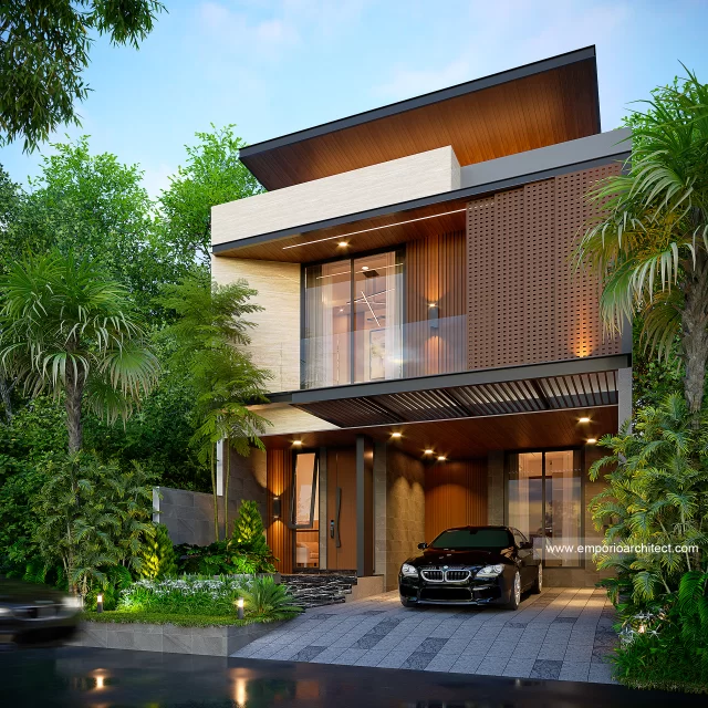 Desain Tampak Depan 2 Rumah Modern Minimalis 2 Lantai Ibu I di Klaten, Jawa Tengah