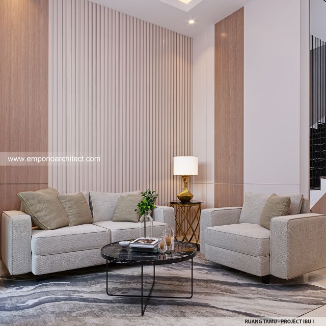 Desain Ruang Tamu Rumah Modern Minimalis 2 Lantai Ibu I di Klaten, Jawa Tengah
