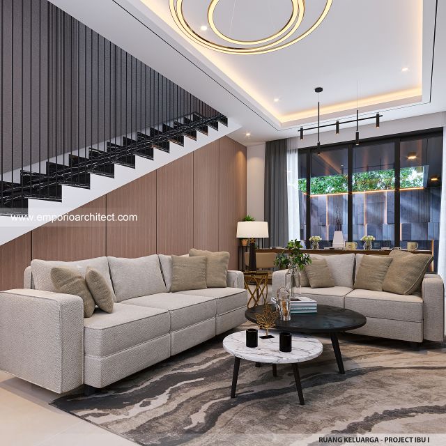 Desain Ruang Keluarga Rumah Modern Minimalis 2 Lantai Ibu I di Klaten, Jawa Tengah