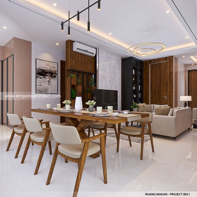 Desain Ruang Makan Rumah Modern Minimalis 2 Lantai Ibu I di Klaten, Jawa Tengah