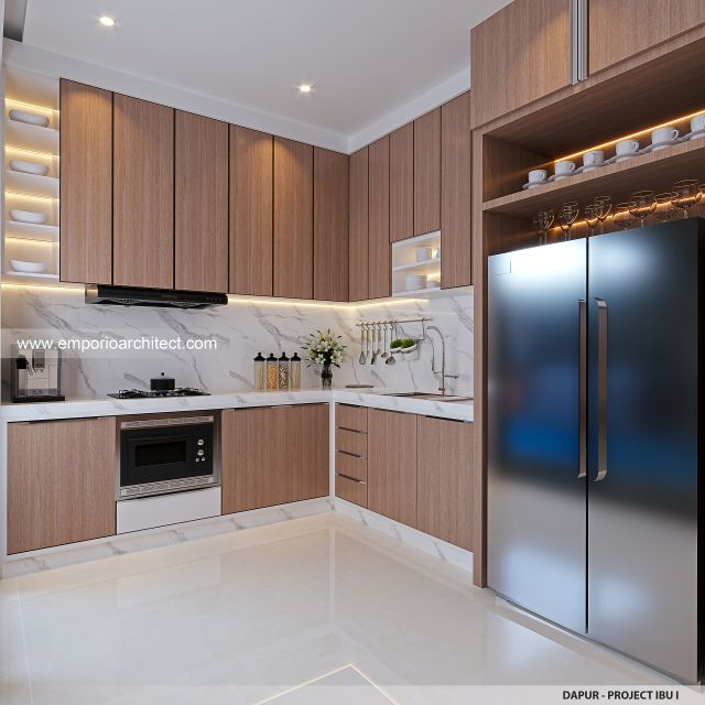 Desain Dapur Rumah Modern Minimalis 2 Lantai Ibu I di Klaten, Jawa Tengah