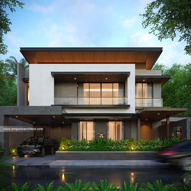 Desain Tampak Depan Rumah Modern Minimalis 3 Lantai Bapak R di Gading Serpong, Tangerang