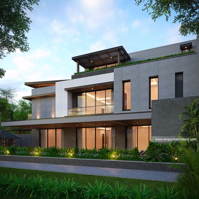 Desain Tampak Samping Kanan Rumah Modern Minimalis 3 Lantai Bapak R di Gading Serpong, Tangerang