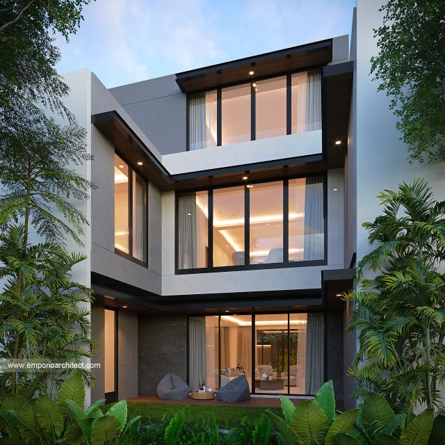 Desain Tampak Samping Kiri Rumah Modern Minimalis 3 Lantai Bapak R di Gading Serpong, Tangerang