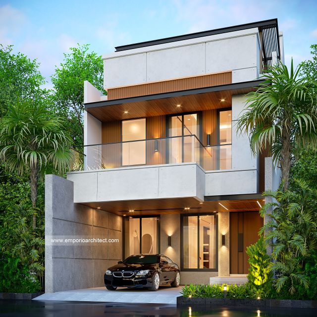 Desain Tampak Depan 2 Rumah Modern Minimalis 3 Lantai Ibu NVT di Jakarta Utara