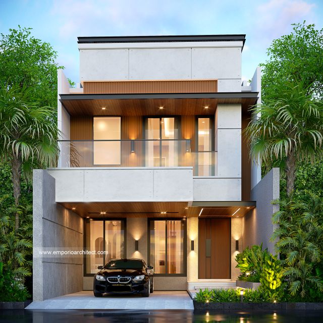 Desain Tampak Depan 3 Rumah Modern Minimalis 3 Lantai Ibu NVT di Jakarta Utara