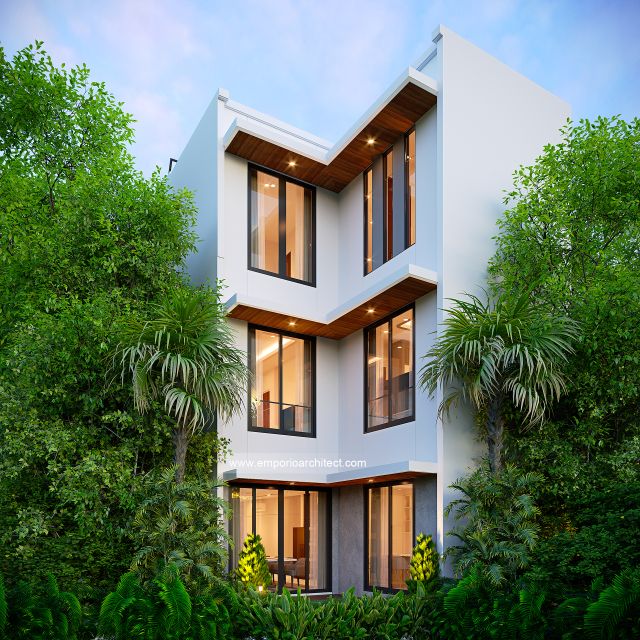 Desain Tampak Belakang Rumah Modern Minimalis 3 Lantai Ibu NVT di Jakarta Utara