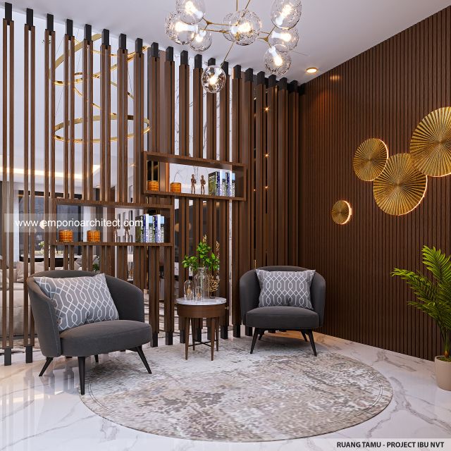 Desain Ruang Tamu Rumah Modern Minimalis 3 Lantai Ibu NVT di Jakarta Utara