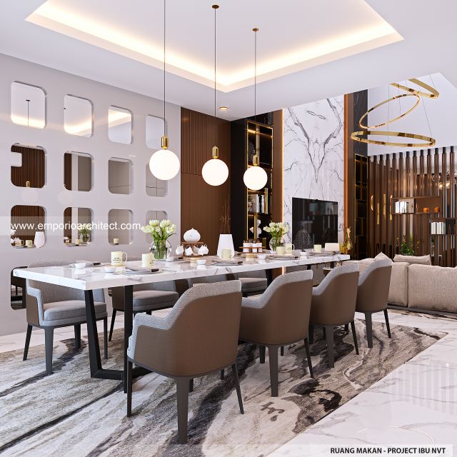 Desain Ruang Makan Rumah Modern Minimalis 3 Lantai Ibu NVT di Jakarta Utara