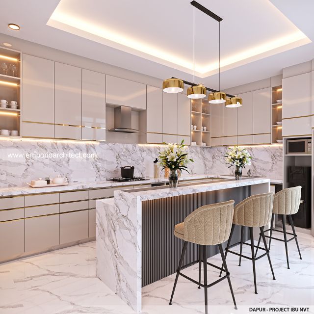 Desain Ruang Dapur Rumah Modern Minimalis 3 Lantai Ibu NVT di Jakarta Utara