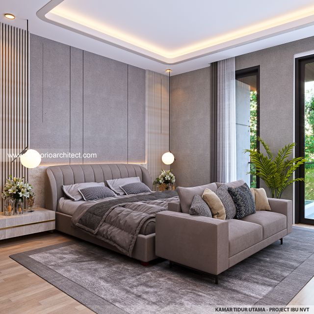 Desain Kamar Tidur Utama Rumah Modern Minimalis 3 Lantai Ibu NVT di Jakarta Utara