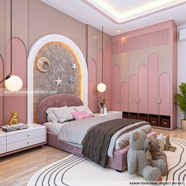 Desain Kamar Tidur Anak Rumah Modern Minimalis 3 Lantai Ibu NVT di Jakarta Utara