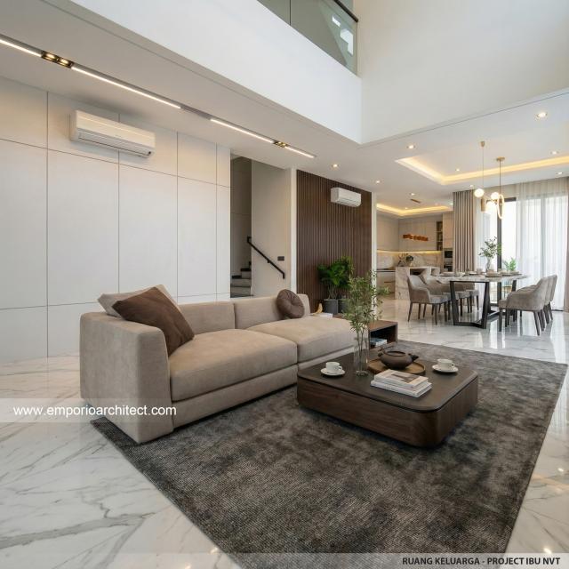 Desain Ruang Keluarga Rumah Modern Minimalis 3 Lantai Ibu NVT di Jakarta Utara