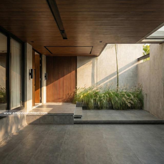 Desain Tampak Detail Depan 2 Rumah Modern Minimalis 3 Lantai Ibu NVT di Jakarta Utara