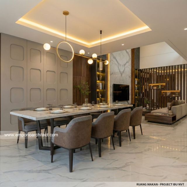 Desain Ruang Makan Rumah Modern Minimalis 3 Lantai Ibu NVT di Jakarta Utara