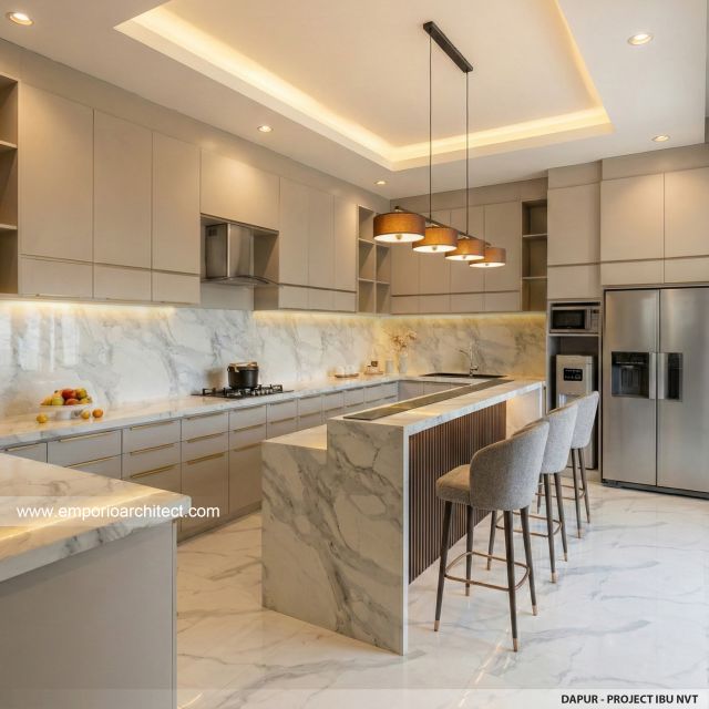 Desain Dapur Rumah Modern Minimalis 3 Lantai Ibu NVT di Jakarta Utara