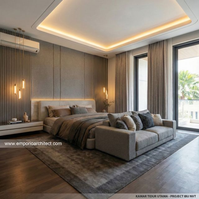 Desain Kamar Tidur Utama Rumah Modern Minimalis 3 Lantai Ibu NVT di Jakarta Utara