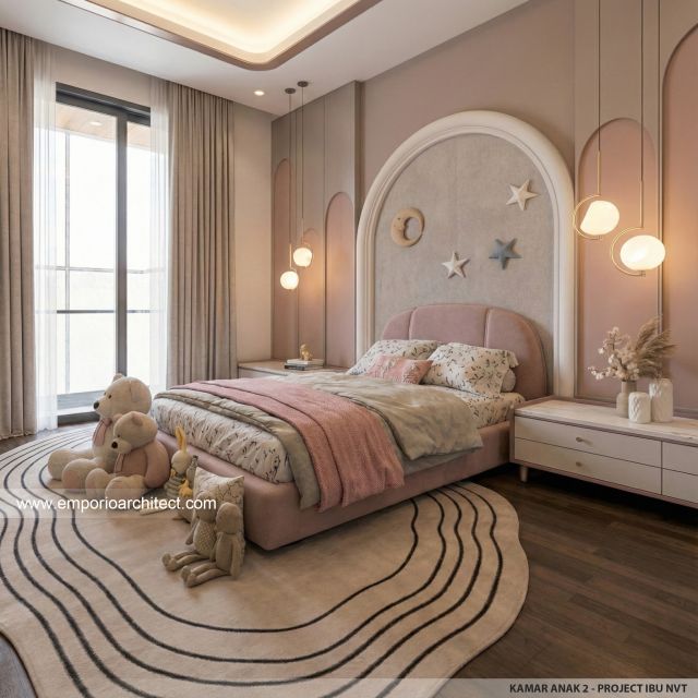 Desain Kamar Tidur Anak 2 Rumah Modern Minimalis 3 Lantai Ibu NVT di Jakarta Utara