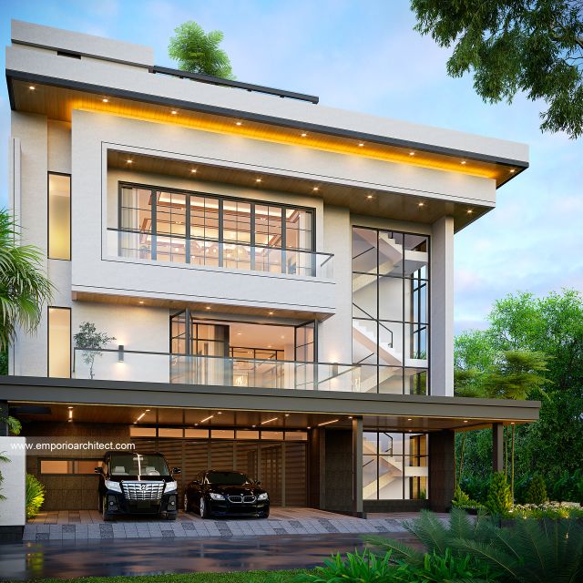 Desain Tampak Depan Kantor dan Rumah Modern Minimalis 4 Lantai Bapak JY di Cengkareng, Jakarta Barat