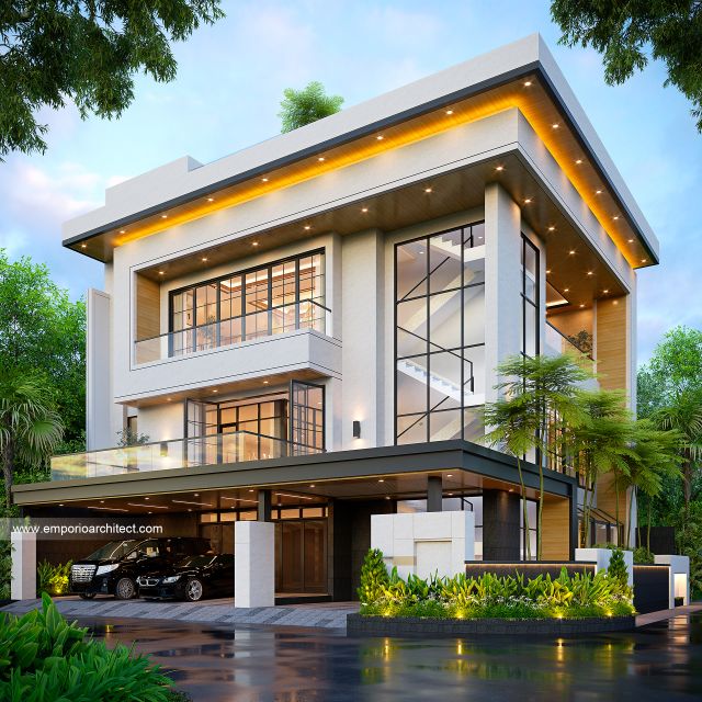 Desain Tampak Hook Kantor dan Rumah Modern Minimalis 4 Lantai Bapak JY di Cengkareng, Jakarta Barat