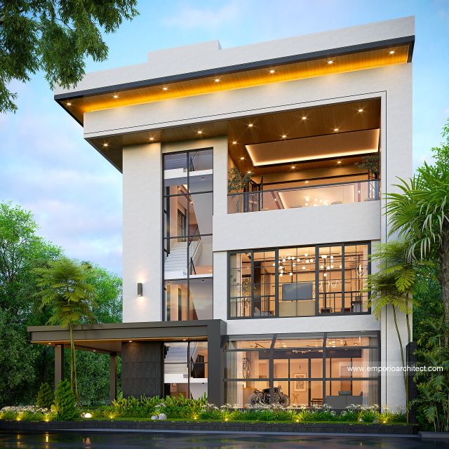 Desain Tampak Samping Kantor dan Rumah Modern Minimalis 4 Lantai Bapak JY di Cengkareng, Jakarta Barat
