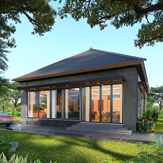 Desain Tampak Depan Bangunan Service Rumah Modern Villa Bali 2 Lantai Mr. I di Tabanan, Bali Desain Tampak Depan Bangunan Service Rumah Modern Villa Bali 2 Lantai Mr. I di Tabanan, Bali