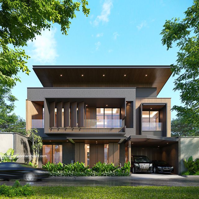 Desain Tampak Depan Rumah Modern 2 Lantai Ibu ETR di Bintaro, Jakarta Selatan