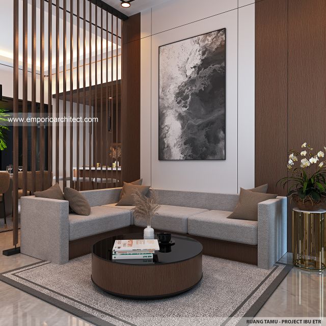 Desain Ruang Tamu Rumah Modern 2 Lantai Ibu ETR di Bintaro, Jakarta Selatan