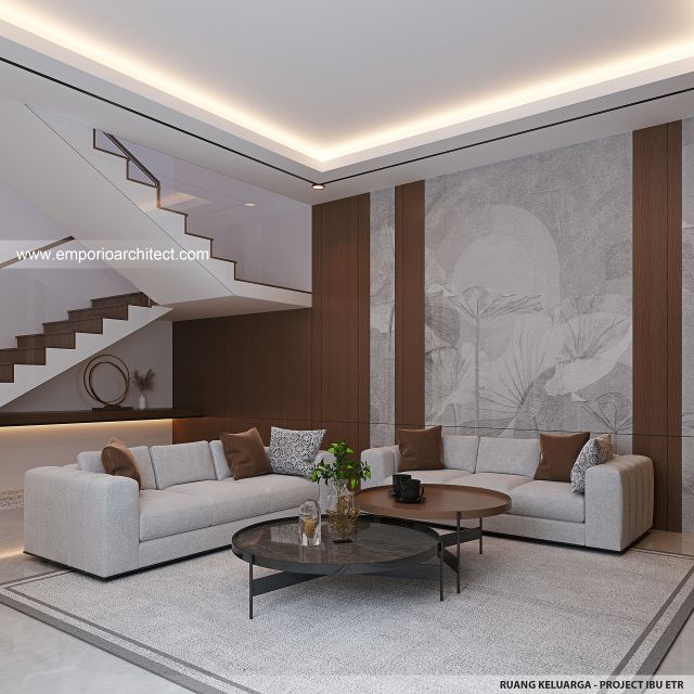 Desain Ruang Keluarga Rumah Modern 2 Lantai Ibu ETR di Bintaro, Jakarta Selatan