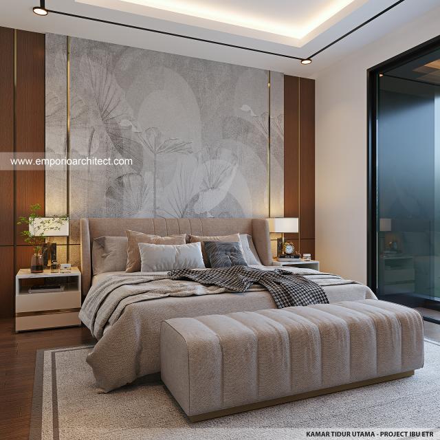 Desain Kamar Tidur Utama Rumah Modern 2 Lantai Ibu ETR di Bintaro, Jakarta Selatan