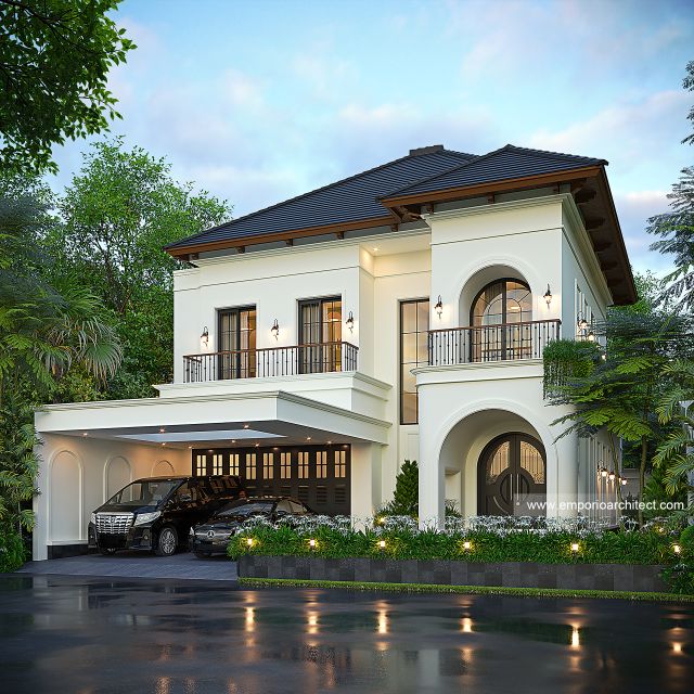Desain Tampak Depan 2 Rumah Spanish Classic 2 Lantai Bapak Anis di Solo, Jawa Tengah