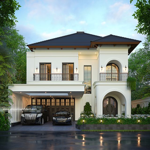 Desain Tampak Depan 3 Rumah Spanish Classic 2 Lantai Bapak Anis di Solo, Jawa Tengah