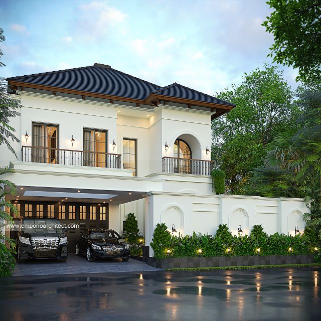 Desain Tampak Depan Dengan Pagar Rumah Spanish Classic 2 Lantai Bapak Anis di Solo, Jawa Tengah