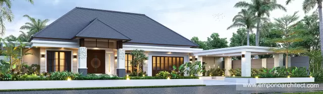 Desain Tampak Depan 2 Rumah Villa Bali 1 Lantai Bapak BNY di Gorontalo