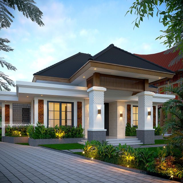 Desain Tampak Depan Rumah Villa Bali 1 Lantai Ibu DN di Toraja, Sulawesi Selatan