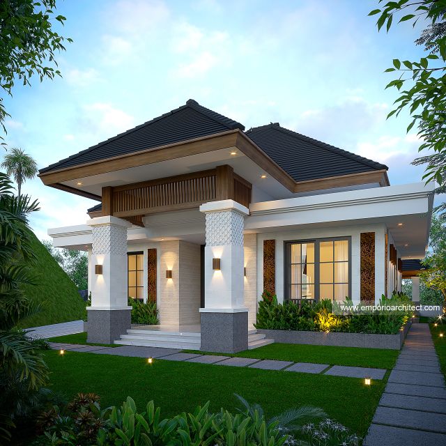 Desain Tampak Depan 2 Rumah Villa Bali 1 Lantai Ibu DN di Toraja, Sulawesi Selatan