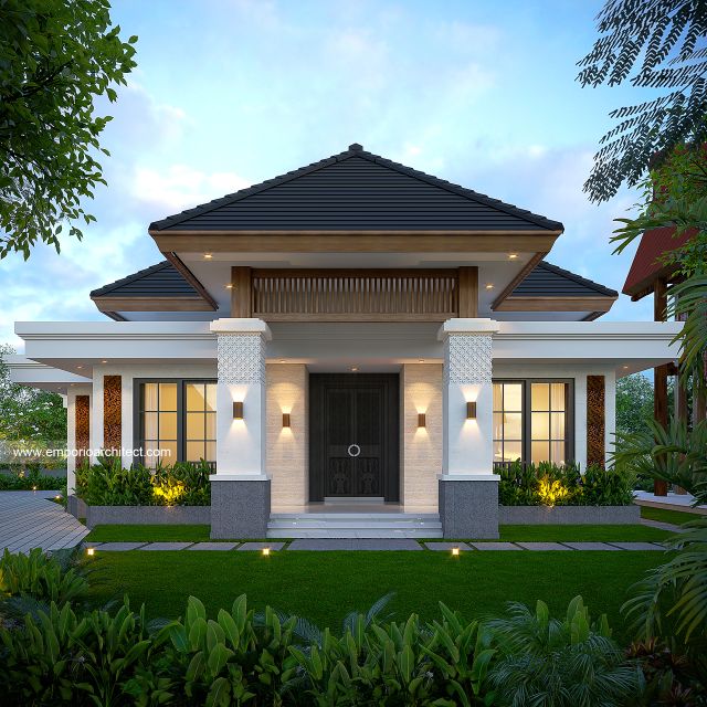 Desain Tampak Depan 3 Rumah Villa Bali 1 Lantai Ibu DN di Toraja, Sulawesi Selatan