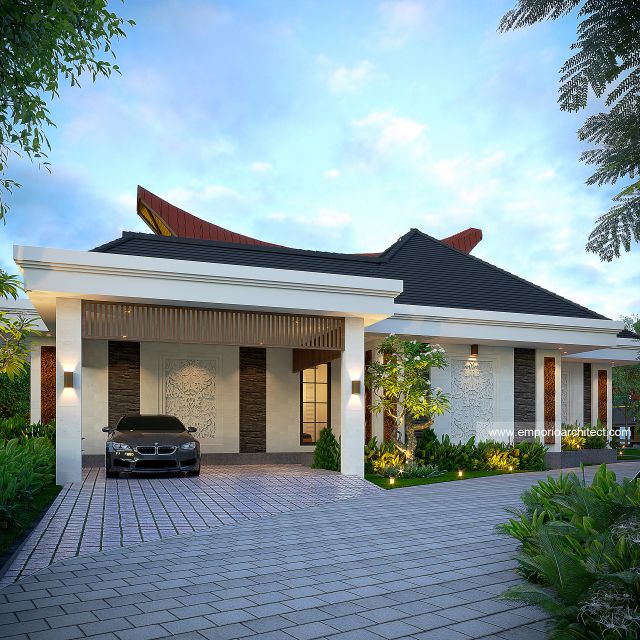 Desain Tampak Samping Kanan Rumah Villa Bali 1 Lantai Ibu DN di Toraja, Sulawesi Selatan